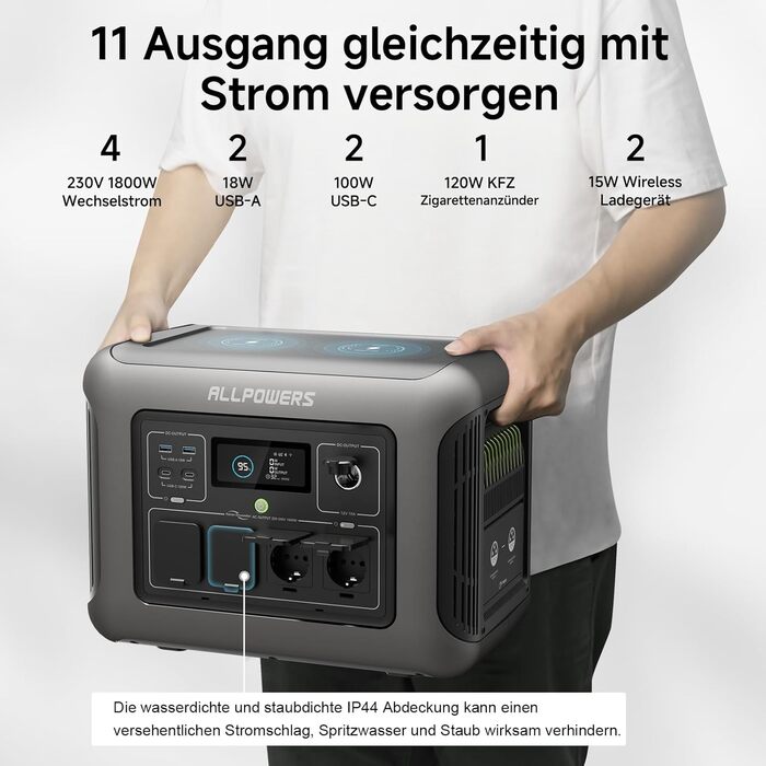 Портативна електростанція ALLPOWERS R1500, ємність 1152 Wh, номінальна потужність 1800 W