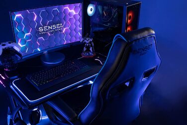 Ігрове крісло SENSE7 Knight, ергономічне, PU-шкіра, регульовані підлокітники, лордозна підтримка, офісний комп'ютерний стілець до 120 кг, чорний-сірий