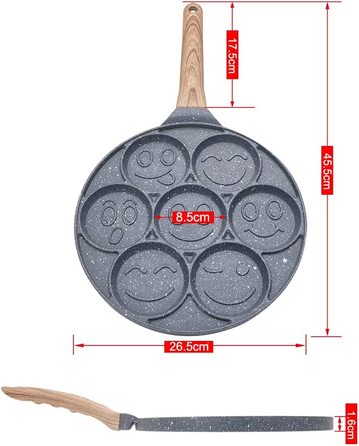 Сковорода для млинців Bobikuke Smiley, антипригарна, 7 отворів, 26 см, для дітей, чорна