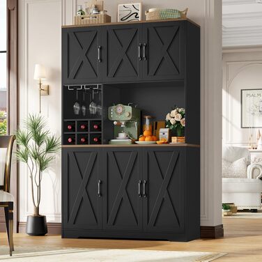 Кухонна шафа-буфет HOCSOK 106x180 см, білий колір, бічне sideboard з 6 дверцятами, знімним тримачем для пляшок та келихів, шафа для продуктів у вітальню та їдальню