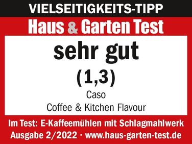 Електрична кавомолка CASO Coffee & Kitchen Flavour з нержавіючої сталі, подрібнювач для кави, спецій, горіхів, зелені, 200 Вт, срібляста, додатковий контейнер з 4-лезовим ножем