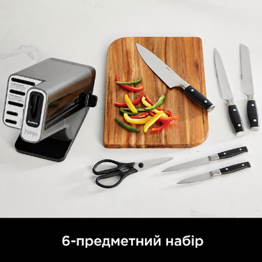 Набір ножів Ninja Foodi StaySharp з блоком і вбудованим точилом, 6 предметів, нержавіюча сталь, чорний