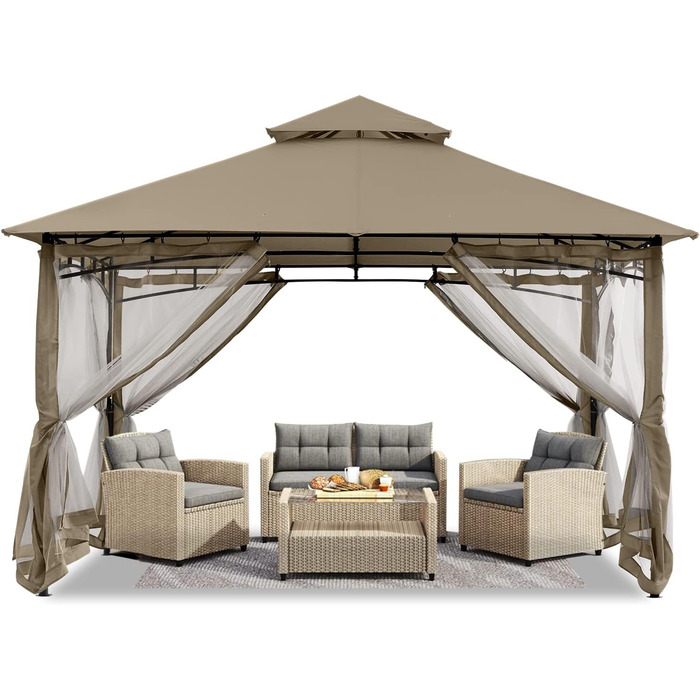 Павільйон садовий ABCCANOPY 2.5x2.5м Водонепроникний, зимовий, з подвійним дахом, сірим (з москітною сіткою)