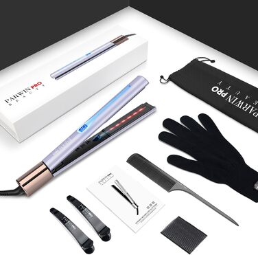 Інфрачервоний іонний випрямляч для волосся PARWIN PRO BEAUTY 2 в 1, випрямляч та плойка, інфрачервона та іонна терапія, антифриз-ефект, блиск, 14 температурних режимів, 100-230℃, фіолетовий