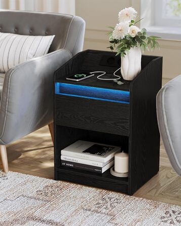 Hzuaneri приліжковий столик з LED-підсвіткою, зарядною станцією, USB-портами та розетками, 2 шухляди, білий, комплект 2 шт. для спальні та вітальні