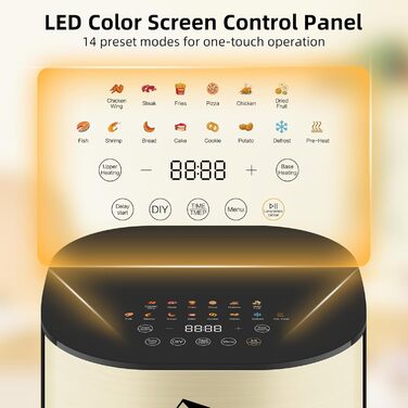 Електрична аерофритюрниця Uten Dual Blaze 2000 Вт, 5,5 л, 14 програм, без олії, із віконцем, золота, квадратна