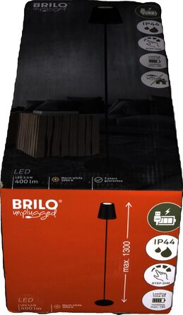 BRILONER – LED акумуляторний торшер 3 в 1, ступінчасте затемнення, сенсорне керування, бездротова, чорна, для вулиці