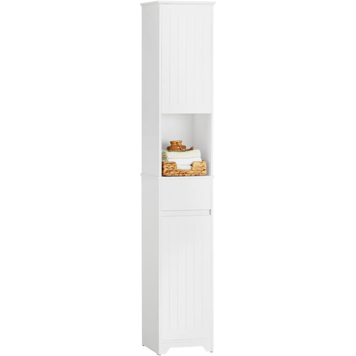 SoBuy BZR110-W шафа для білизни з висувним кошиком і шухлядою, білий, 40x86x39 см, меблі для ванної кімнати