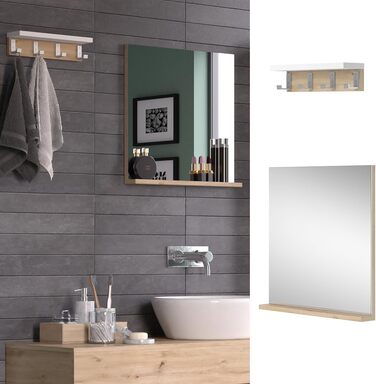 Дзеркало для ванної Vicco Henri, біле/дуб артізан, 50x51.6 см з полицею