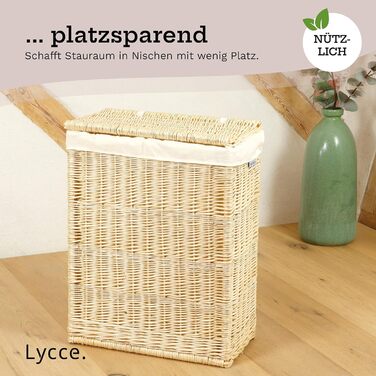 Кошик для білизни Lycce з кришкою 60 л, вузький, плетений з лози, для зберігання білизни в нішах, натуральний колір