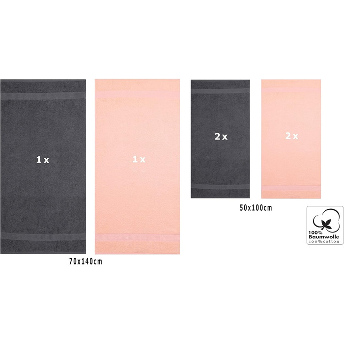 Комплект рушників Betz Palermo 6 шт: 2 банних 70x140 см, 4 рушники 50x100 см, сауна-рушник, антрацит/абрикос