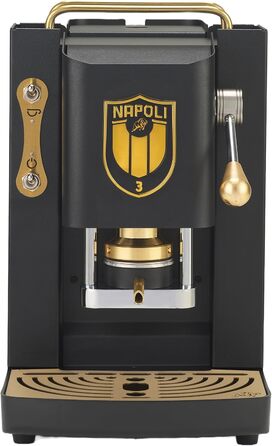 Кавова машина FABER Pro Deluxe Scudetto для ESE-подушок 44 мм, матова чорна з латунною обробкою, прес для таблеток з латуні, чорний логотип Napoli Campione