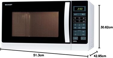 Мікрохвильова піч Sharp R742WW 2-в-1 з грилем, 25 л, 900 Вт, LED-дисплей, 8 програм, захист від дітей, біла