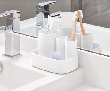 iDesign Набір для ванної кімнати Badezimmer Set, 4 шт: мильниця, тримач для зубних щіток, дозатор ватних дисків, піднос з пластику. Аксесуари для ванної кімнати, органайзер для стільниці