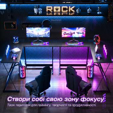 Ігровий стіл ODK, 120x120 см, L-подібний, для дому та офісу, чорний