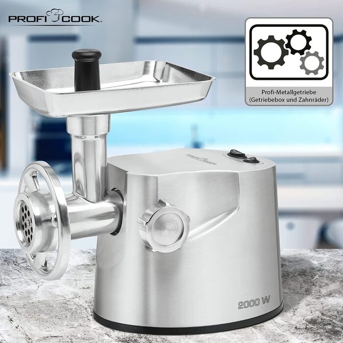 Електрична м'ясорубка Profi Cook PC-FW 1060: для м'яса, ковбас та домашнього начининня, з набором аксесуарів, 1000W