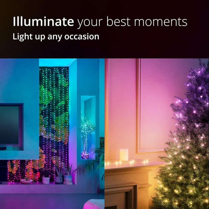 Гірлянда Twinkly Strings Pearls 200 LED, перлинна форма, RGB, багатокольорова, сумісна з Alexa та Google Home, для геймінгу, USB-C, зелений кабель, 2 x 6 м