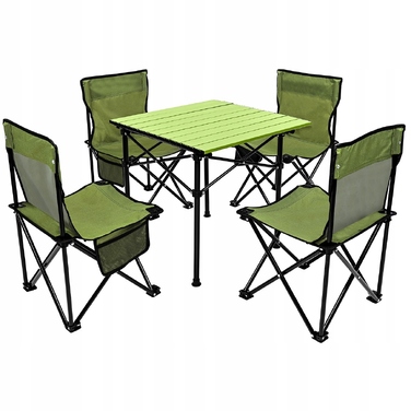 Туристичний набір 5в1: стіл (53x52x50 см) та 4 стільці, зелений, Enero Camp