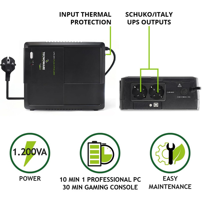UPS Tecnoware ERA PLUS DC: Джерело безперебійного живлення для відеоспостереження та Wi-Fi, Powerbank 8800mAh, POE 24V/48V, захист від перепадів напруги та відключень до 240 хв