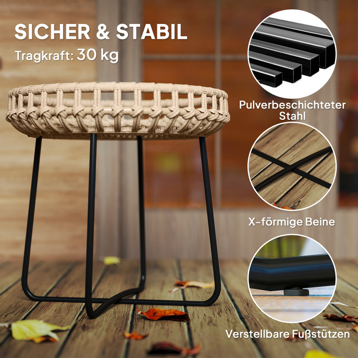 Outsunny Набір з 2 бічних столів Poly Rattan Ø60/41 см Круглий стійкий до погодних умов садовий стіл з регульованими подушечками для ніг X-Legs Відкритий балконний столик Журнальний столик Садові меблі для саду, балкон коричневий