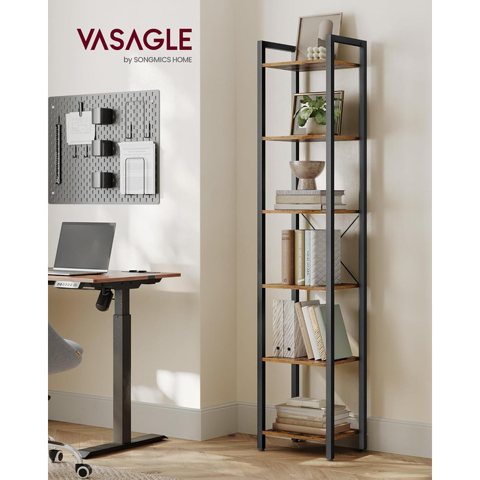 Стелаж VASAGLE Regal з 6 полицями, 30x40x186 см, вінтажний, для офісу, вітальні, спальні, кухні