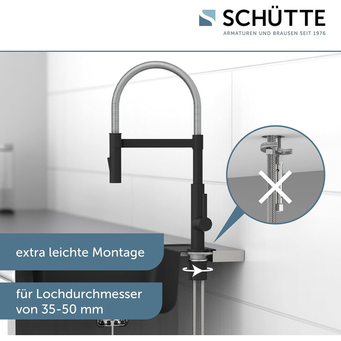 Змішувач кухонний SCHÜTTE MIAMI 79147 з висувним душем, чорний/хром - одноричаговий, з магнітним утримувачем, для мийки