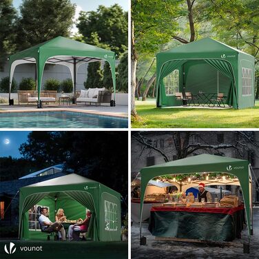 Альтанка садовий VOUNOT® 3x3м з бічними стінками та мішками для фіксації, водонепроникний шатер для вечірок, складна, зелена