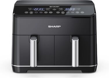 Аерофритюрниця SHARP AF-GD82AE-B з двома відсіками по 4 л, сенсорне керування, 12 програм, 1800 Вт, чорна, приготування без олії