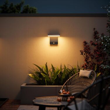 Світильник вуличний настінний K-Bright 20W з датчиком руху, антрацит RAL 7016, тепле біле світло 3000K, IP65 вологозахищений для балкона, саду та гаража