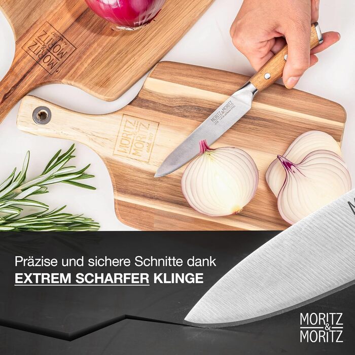 Професійний кухонний ніж Moritz & Moritz 20 см з дамаської сталі 67 шарів - ніж шеф-кухаря з ергономічною ручкою з акації