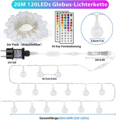 Гірлянда світлодіодна StarryEver 120 LED, 20м, RGB, 24 кольори, кулі, для вулиці та кімнати