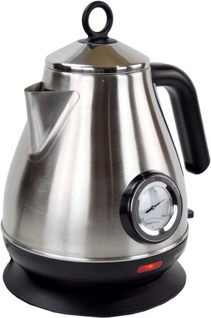 Електрочайник Syntrox Germany WK-2200W-1.7T, 2200 Вт, 1.7 л, нержавіюча сталь, з термометром, бездротовий, 360°, чайник для води та чаю