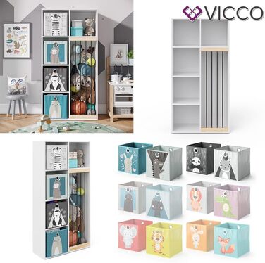 Дитяча полиця Vicco Marvin, біла, 72x143 см, з 4 складаними коробами, Опція 2