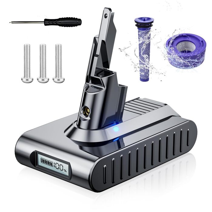 Акумулятор для пилососа Dyson V7 SV11 (225403, 229687) з LCD-дисплеєм, змінний АКБ для моделей Animal, Motorhead, Trigger, Fluffy, Mattress, Absolute, сірий
