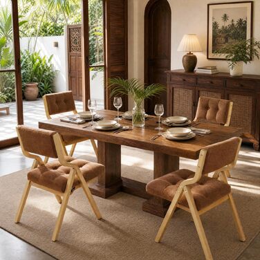 Набір складаних дерев'яних стільців Clevich з м'якою оббивкою з льону, коричневі (4 шт.) — для дому, офісу, весіль та заходів