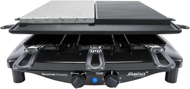 Раклетниця Steba RC 4 Plus, Німеччина, антипригарна та натуральна кам'яна пластина, 8 емальованих сковорідок, площа 29x29 см