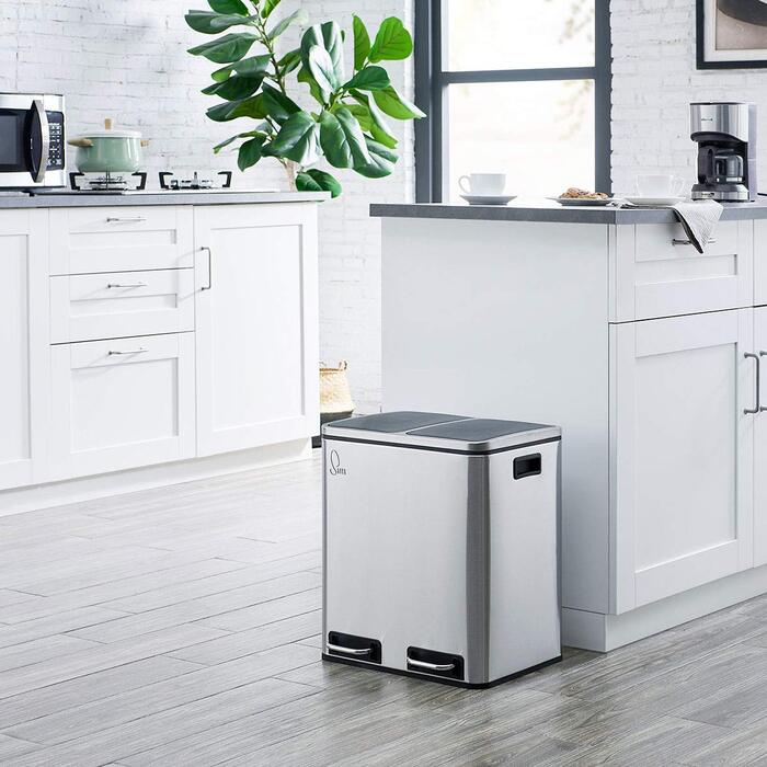 Сортувальний смітник SVITA TM2X15, 30 л, з двома відсіками, для кухні, з внутрішніми контейнерами, м'яке закриття, порошкове покриття, сірий, сталь
