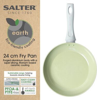 Сковорода Salter Earth 24 см, керамічна антипригарна, без PFOA/PFAS/PTFE, для індукції, легке очищення, бакелітова ручка