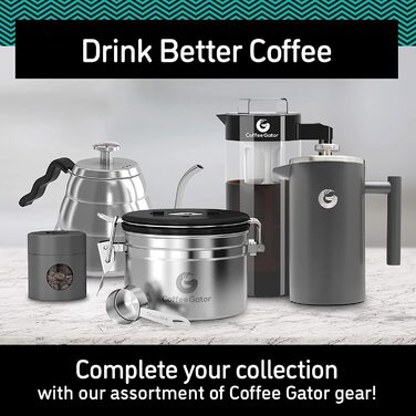Контейнер для кави Coffee Gator з нержавіючої сталі (2 шт.) – для кавових зерен та меленої кави, з датою, CO2-вентилем та мірною ложкою (Сірий, Середній)