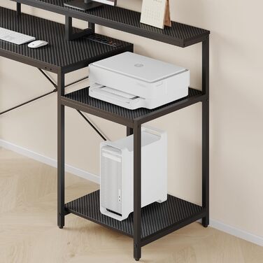 Ігровий стіл Bestier L-подібний 181x80 см з LED підсвіткою, розетками та USB, чорний карбон