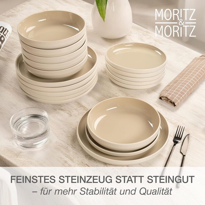 Набір посуду Moritz & Moritz Cavo Steingut для 6 осіб (18 предметів) - сучасний сервіз, колір піску, легко миється. Включає тарілки та миски. Також підходить для кави.