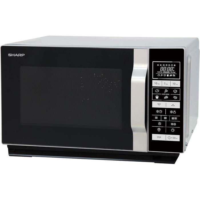 Мікрохвильова піч Sharp R-860S 3-в-1 з грилем і конвекцією, 25 л, 900 Вт, нержавіюча сталь, програмне управління, розморожування за вагою та часом