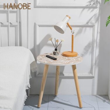Круглий журнальний столик Hanobe з дерева, білий, маленький стіл для балкона та вітальні, 3 ніжки, стиль бохо, для саду, 45x45 см, білий брашований
