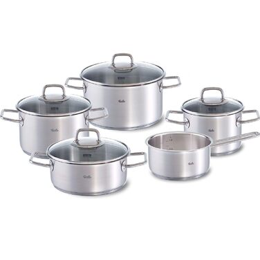 Набір каструль Fissler Viseo з нержавіючої сталі, 5 предметів, для індукційних та всіх типів плит, зі скляними кришками