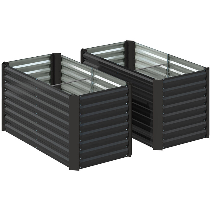 Набір з двох raised beds (високих грядок), ящики для вирощування рослин, поглиблені, металеві, 120 x 60 x 60 см, темно-сірі