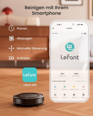 Робот-пилосос LEFANT M310: потужність 4500Pa, 180 хвилин роботи, 4 режими, Wi-Fi, керування через додаток та Alexa, для тварин та твердих підлог
