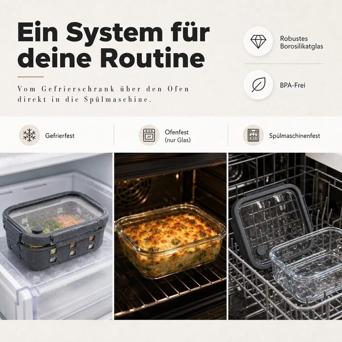 Набір скляних контейнерів для їжі Meal Prep Graciosa (3 шт), герметичні з кришками, об'ємом 640 мл, 1020 мл та 1520 мл