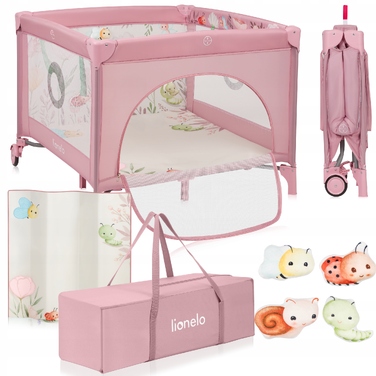 Манеж для дитини Lionelo Mille+ складаний, з матрацом, сумкою для транспортування та колесами
