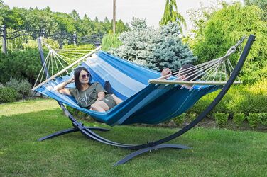 Гамак Potenza Outdoor з підставкою для 2 осіб XXL (220x160 см), витримує до 200 кг, стійкий до погодних умов (синій, чорна рама)