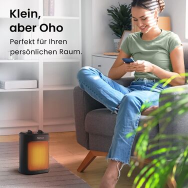 Про Breeze 2000W керамічний міні-нагрівач з холодною функцією та 3 рівнями потужності - для офісу, вітальні, спальні або тераси - Чорний